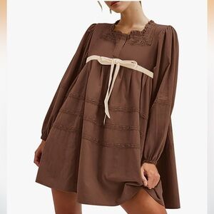 Burtell on Amazon Babydoll A-line Dress with Bow Tie